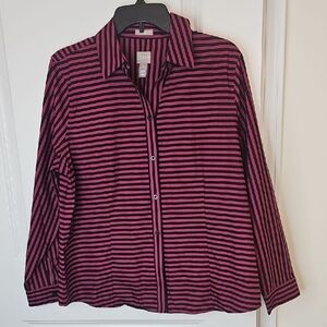 Chico's Women's Pink and Black Striped Blouse Size 2